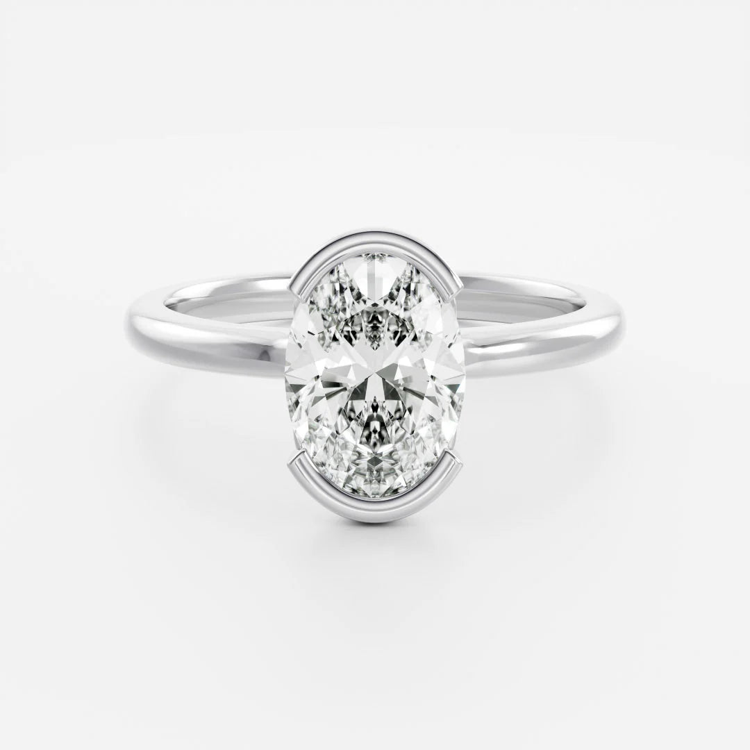 2.0CT Oval Cut Lab Grown Diamond Solitaire Half Bezel Engagement Ring