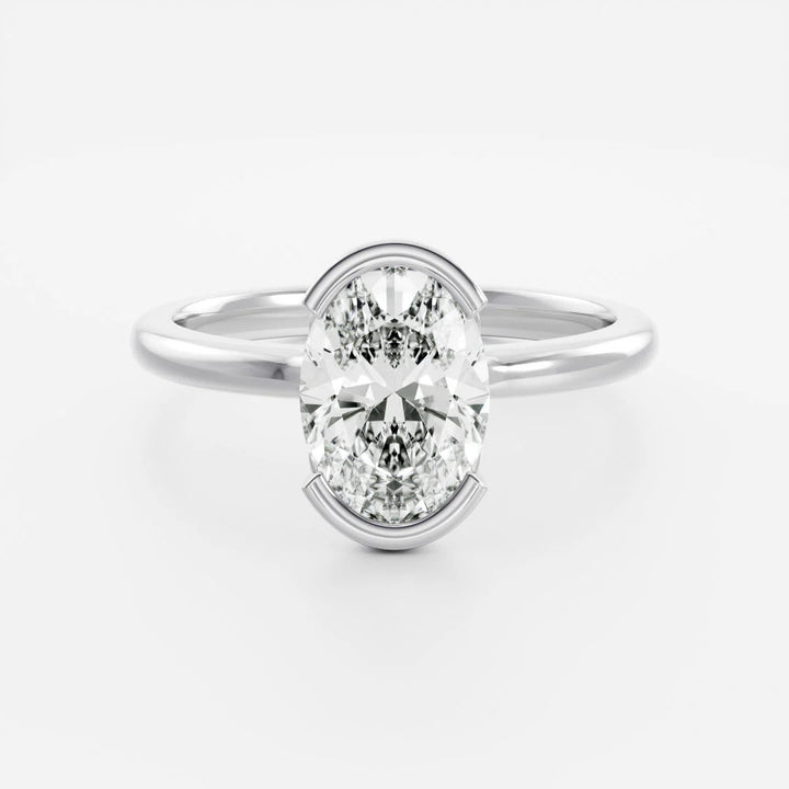 2.0CT Oval Cut Lab Grown Diamond Solitaire Half Bezel Engagement Ring