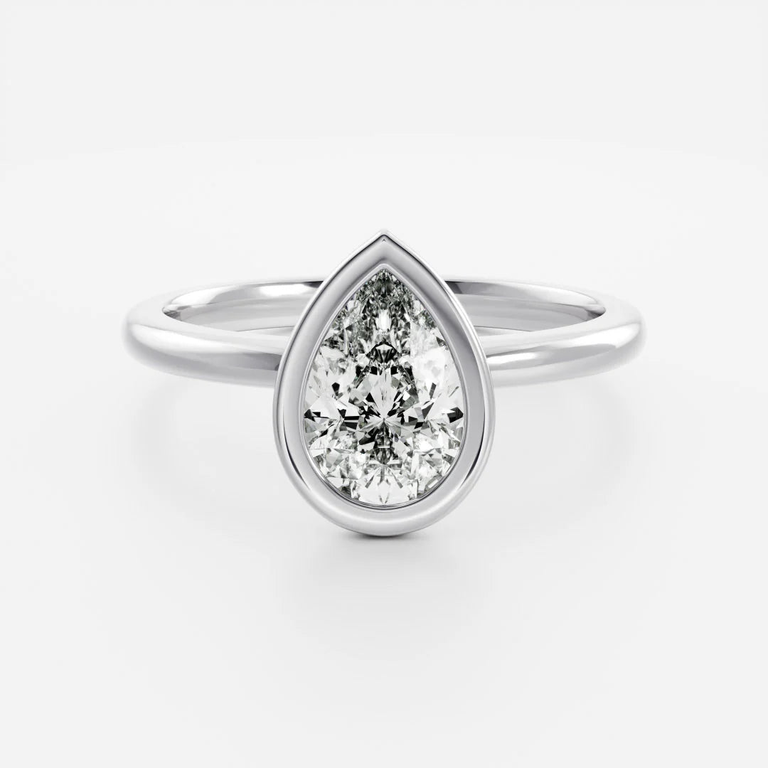 1.50CT Bezel Set Pear Cut E/VS Lab Grown Diamond Solitaire Engagement Ring