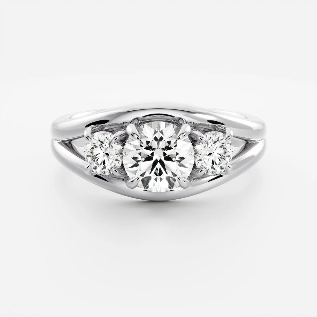1.0ct Round Cut Three Stone Split Shank Unique Diamond Engagement Ring