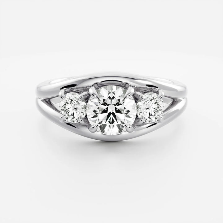 1.0ct Round Cut Three Stone Split Shank Unique Diamond Engagement Ring