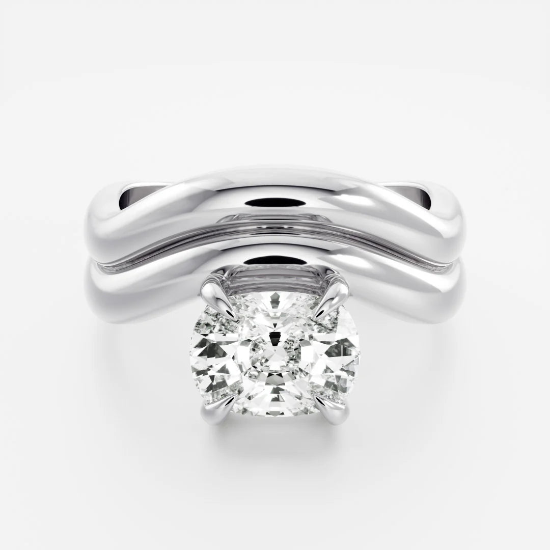 1.0ct Elongated Cushion Cut Double Curved Solitaire Band Unique Engagement Ring