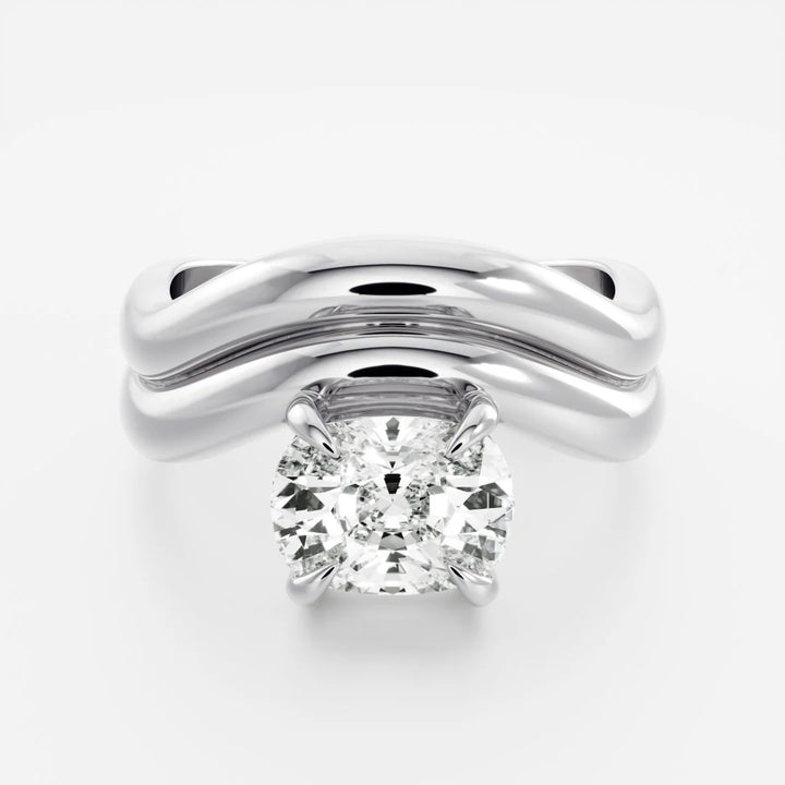 1.0ct Elongated Cushion Cut Double Curved Solitaire Band Unique Engagement Ring