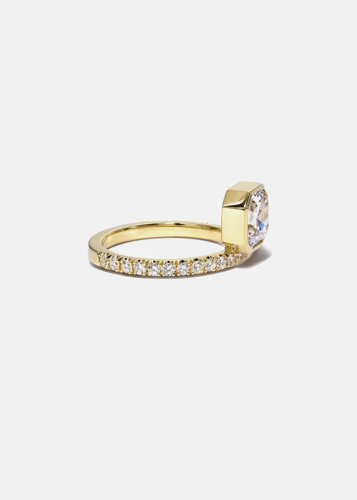 2.0ct Bezel Set Asscher Floating E/VS Lab Grown Diamond Unique Pave Engagement Ring With Wedding Band
