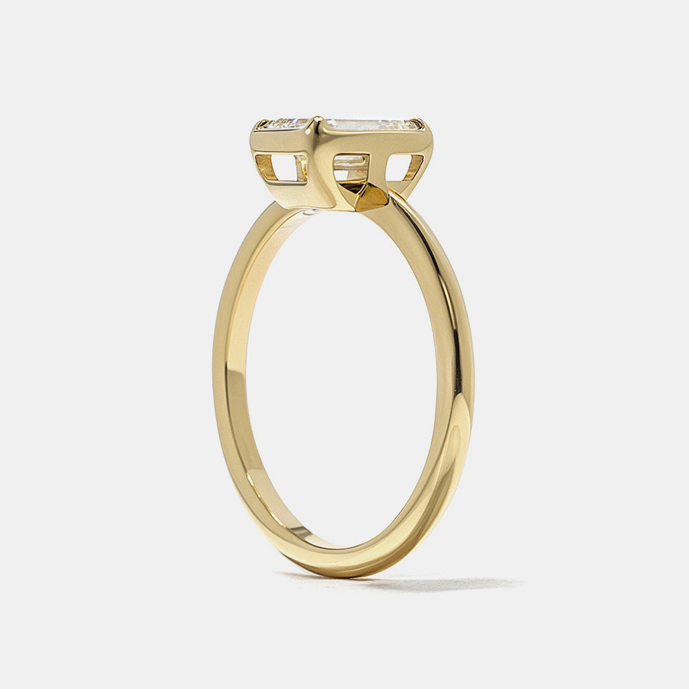 0.75CT Bezel Set Emerald Cut Lab Grown Diamond Solitaire Engagement Ring