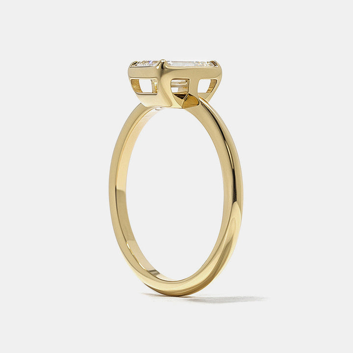 0.75CT Bezel Set Emerald Cut Lab Grown Diamond Solitaire Engagement Ring