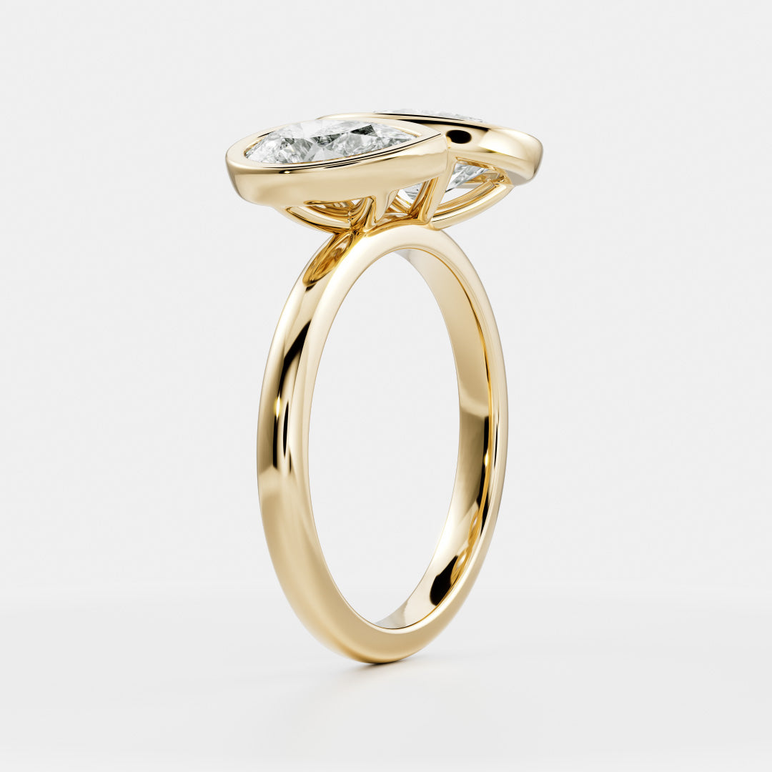 1.0CT Bezel Set Oval & Pear Cut Lab Grown Diamond Toi Et Moi Engagement Ring
