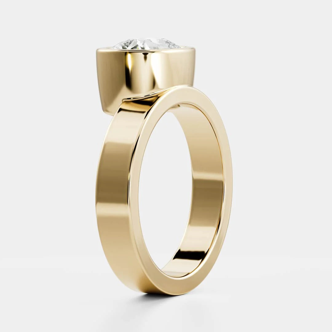 1.0ct Elongated Cushion East West Cut Bezel Solitaire Band Unique Engagement Ring