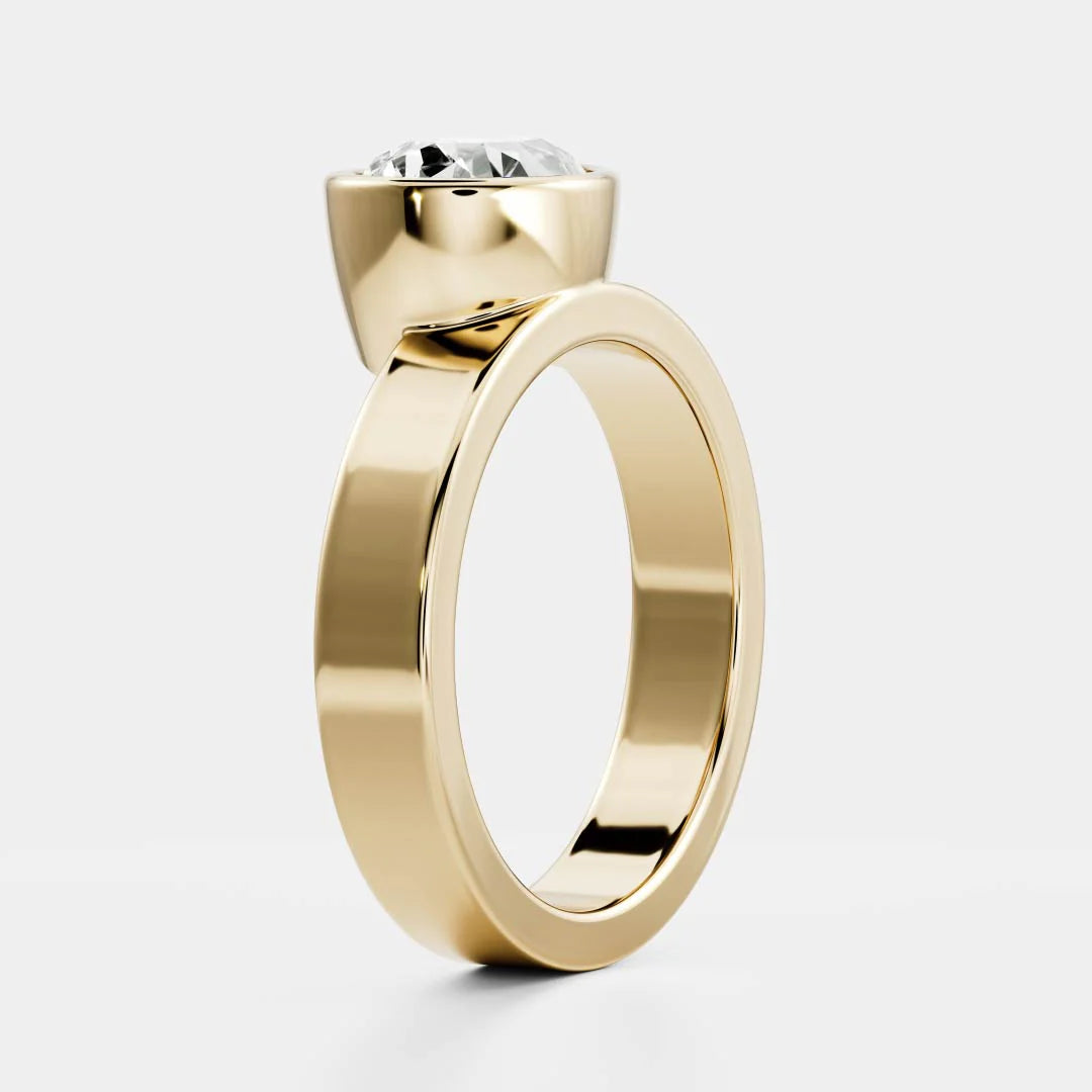 1.0ct Pear East West Cut Bezel Solitaire Band Unique Engagement Ring