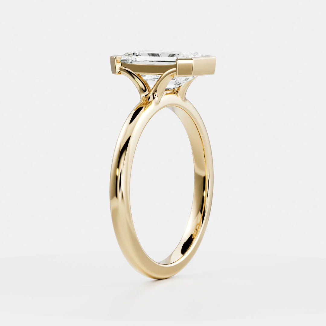 2.0CT Half Bezel Set Emerald Cut Lab Grown Diamond Solitaire Engagement Ring