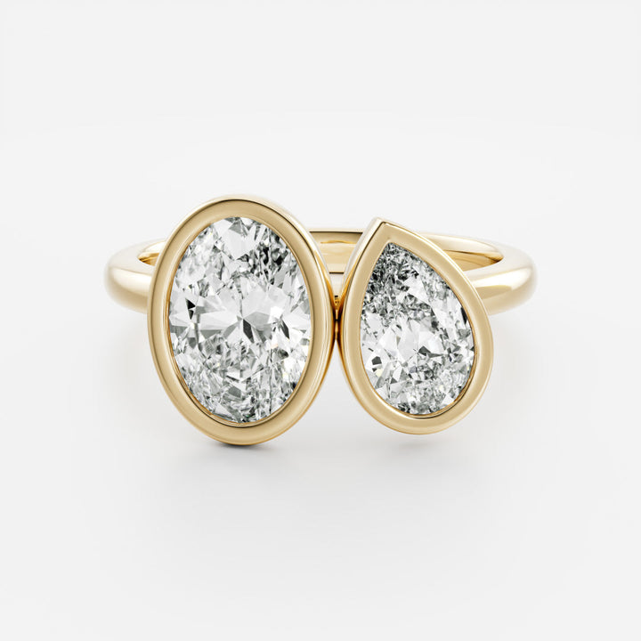 1.0CT Bezel Set Oval & Pear Cut Lab Grown Diamond Toi Et Moi Engagement Ring