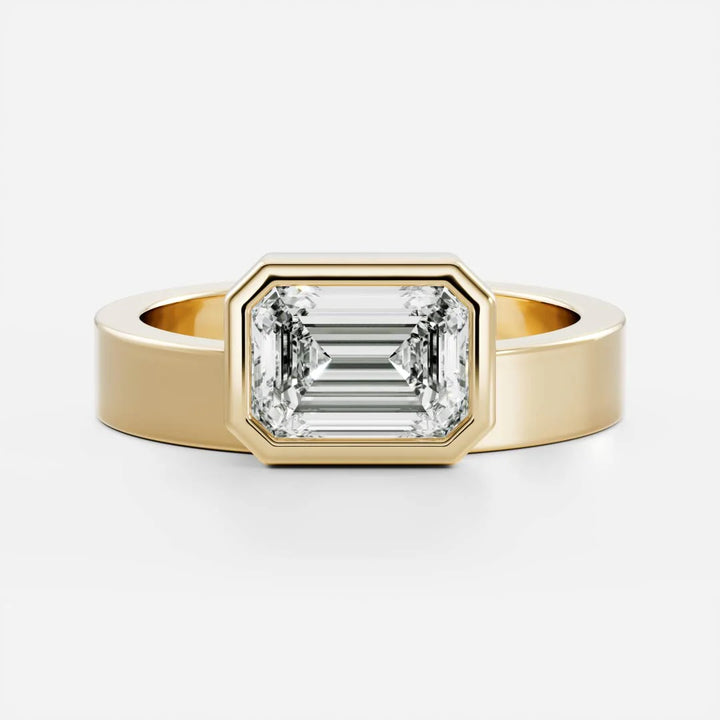 1.0ct Emerald East West Cut Bezel Solitaire Band Unique Engagement Ring