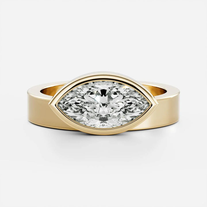 1.0ct Marquise East West Cut Bezel Solitaire Band Unique Engagement Ring