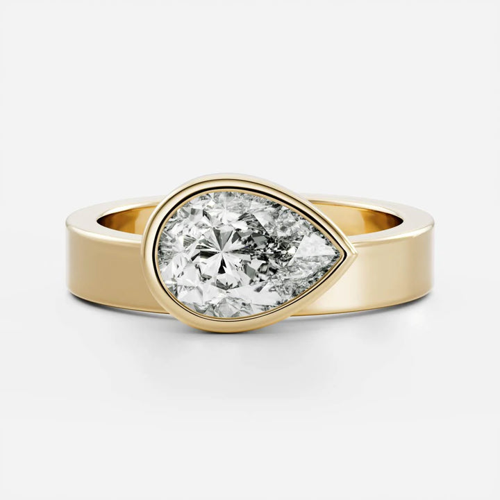 1.0ct Pear East West Cut Bezel Solitaire Band Unique Engagement Ring