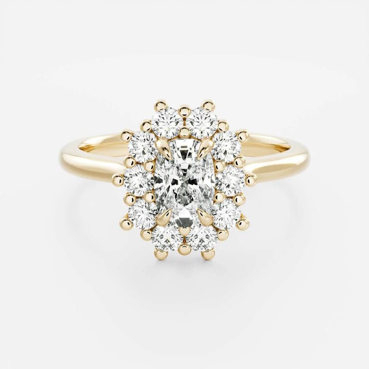 1.0ct Elongated Cushion Cut Halo Cathedral Diamond Engagement Ring