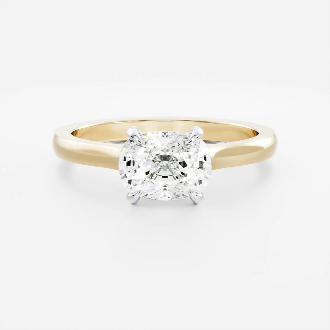 1.0CT East West Elongated Cushion Cut Lab Grown Diamond Cathedral Engagement Ring