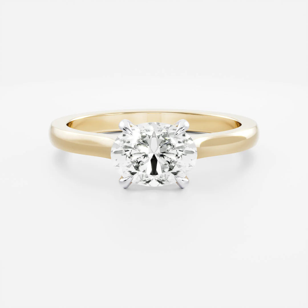 0.50CT East West Oval Cut Lab Grown Diamond Cathedral Engagement Ring