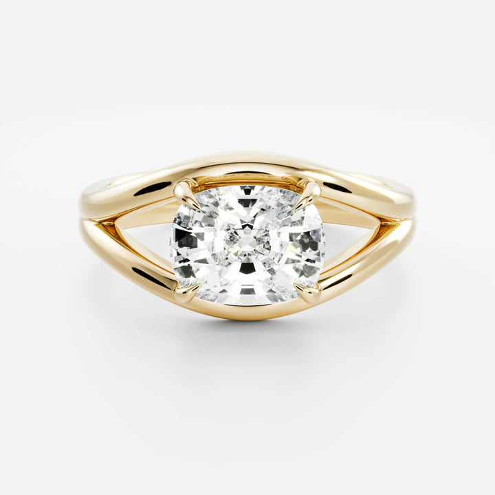 2.0ct Elongated Cushion East West Cut Split Shank Unique Diamond Engagement Ring