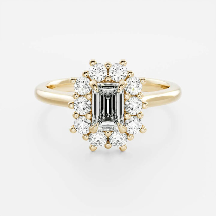 1.0ct Emerald Cut Halo Cathedral Diamond Engagement Ring