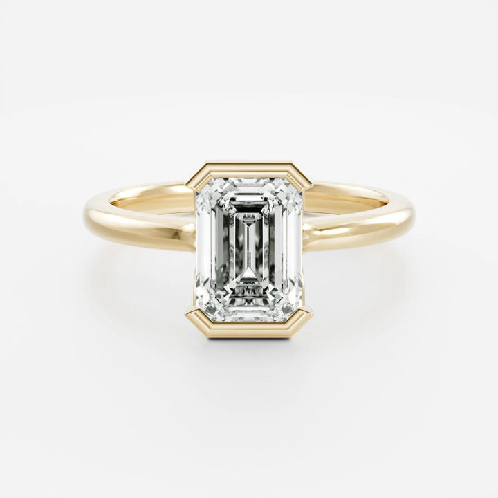 2.0CT Half Bezel Set Emerald Cut Lab Grown Diamond Solitaire Engagement Ring