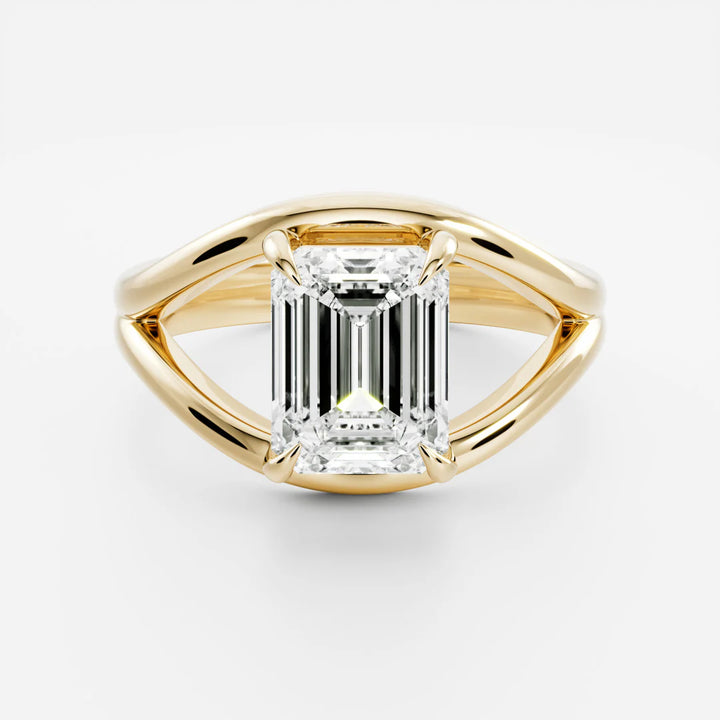 2.0ct Emerald Cut Split Shank Unique Diamond Engagement Ring