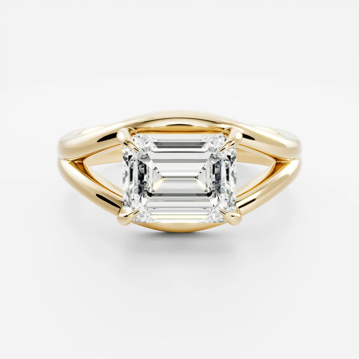 2.0ct Emerald East West Cut Split Shank Unique Diamond Engagement Ring