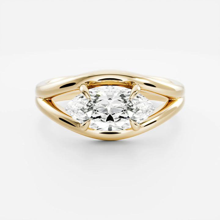 2.0ct Marquise East West Cut Split Shank Unique Diamond Engagement Ring