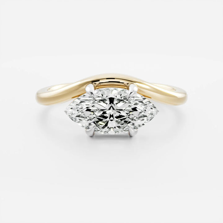 1.0CT East West Marquise Cut Lab Grown Diamond Curved Solitaire Engagement Ring