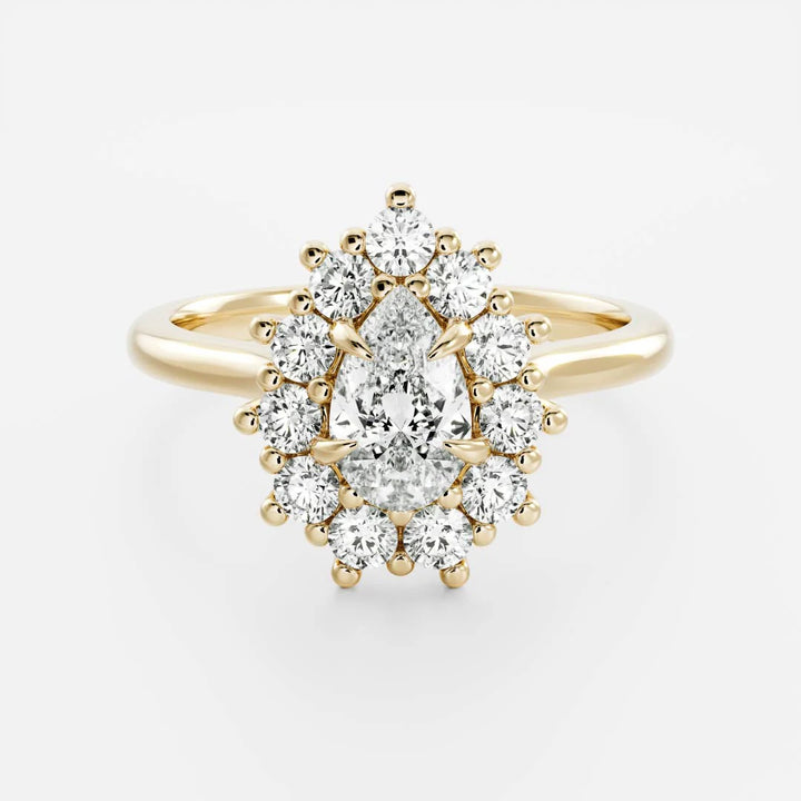 1.0ct Pear Cut Halo Cathedral Diamond Engagement Ring