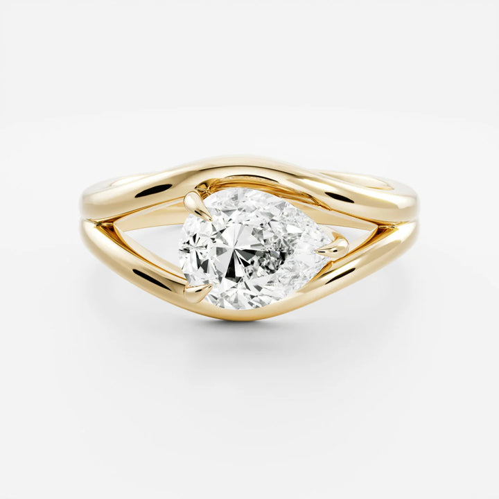 2.0ct Pear East West Cut Split Shank Unique Diamond Engagement Ring