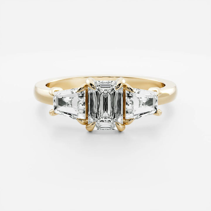 1.0ct Emerald Cut Three Stone Diamond Unique Engagement Ring