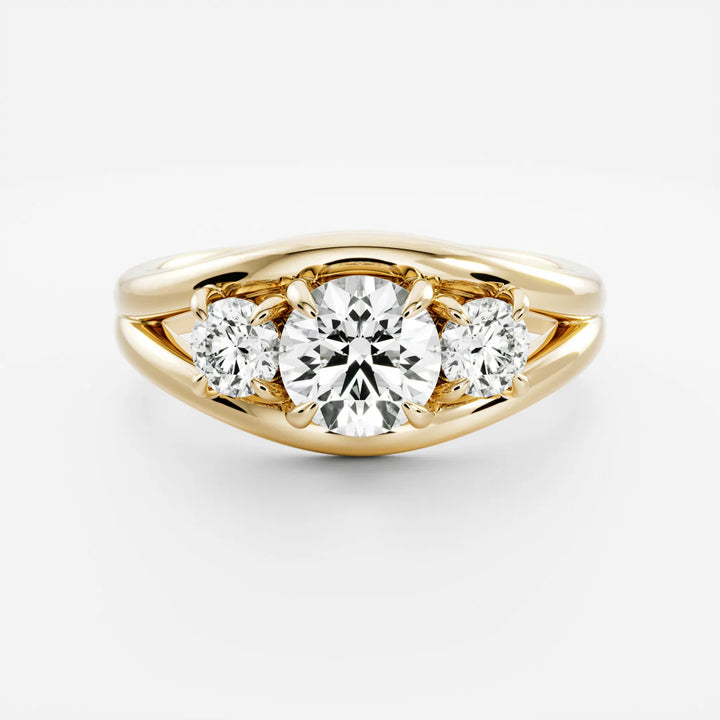 1.0ct Round Cut Three Stone Split Shank Unique Diamond Engagement Ring