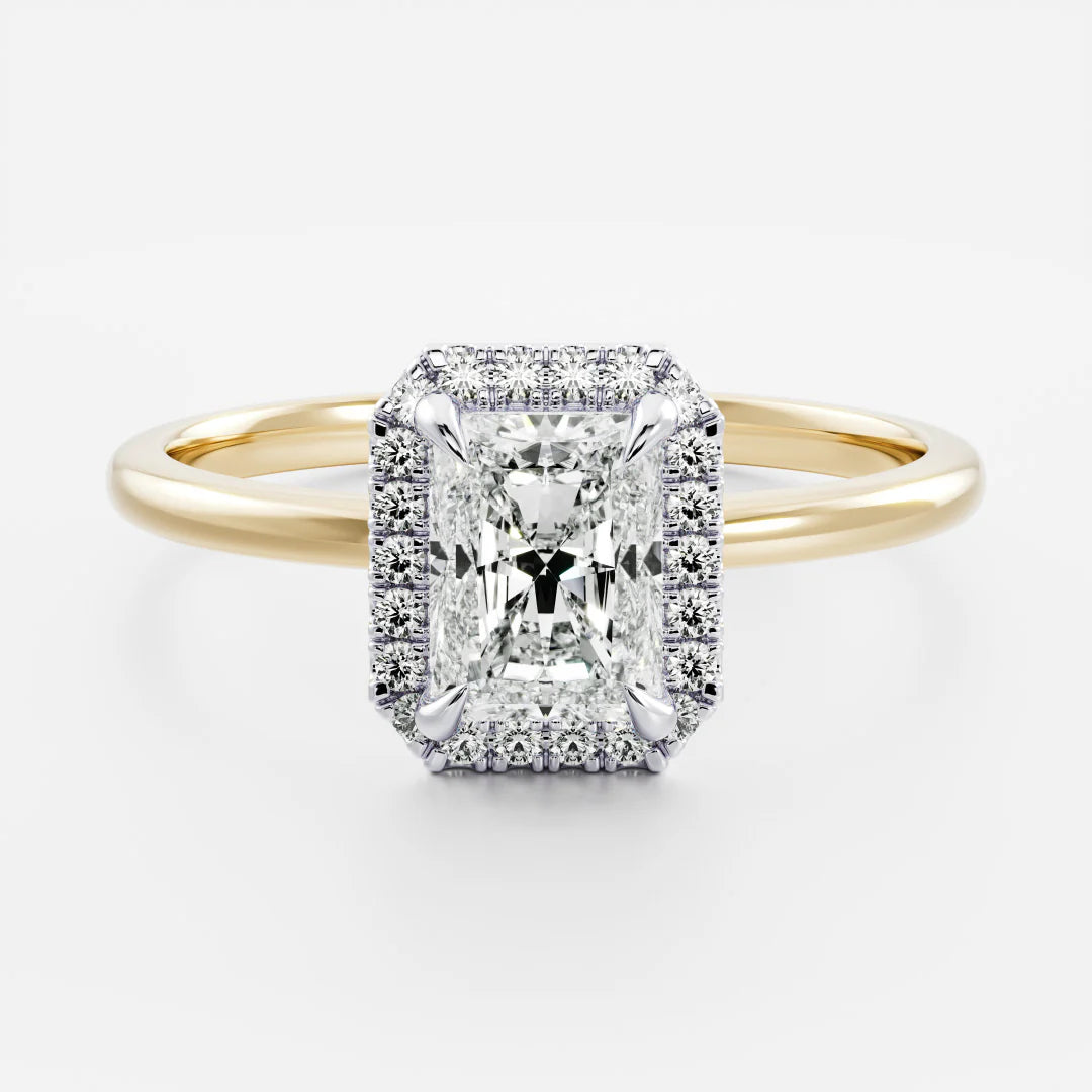 1.0CT Radiant Cut Lab Grown Diamond Halo Solitaire Engagement Ring