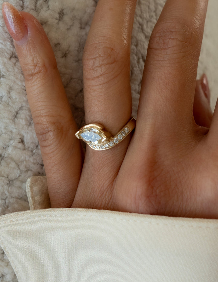 East-West ring in 14K gold, Buy oval East-West diamond ring, Emerald cut East-West diamond ring, Exclusive East-West diamond rings, GIA certified East-West rings