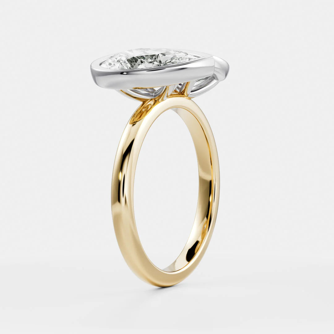 1.0CT Bezel Set Pear & Elongated Cushion Cut CVD Diamond Toi Et Moi Engagement Ring