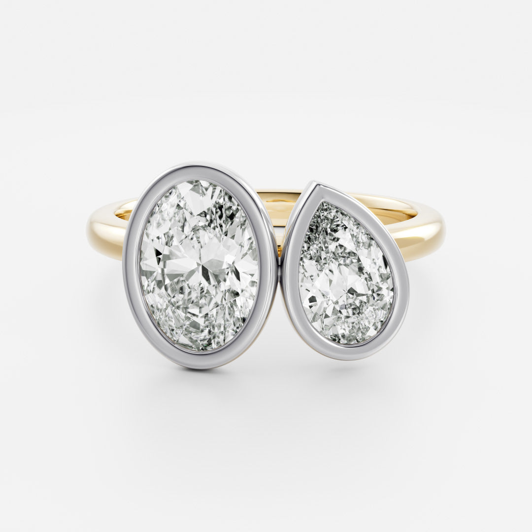 1.0CT Bezel Set Oval & Pear Cut Lab Grown Diamond Toi Et Moi Engagement Ring