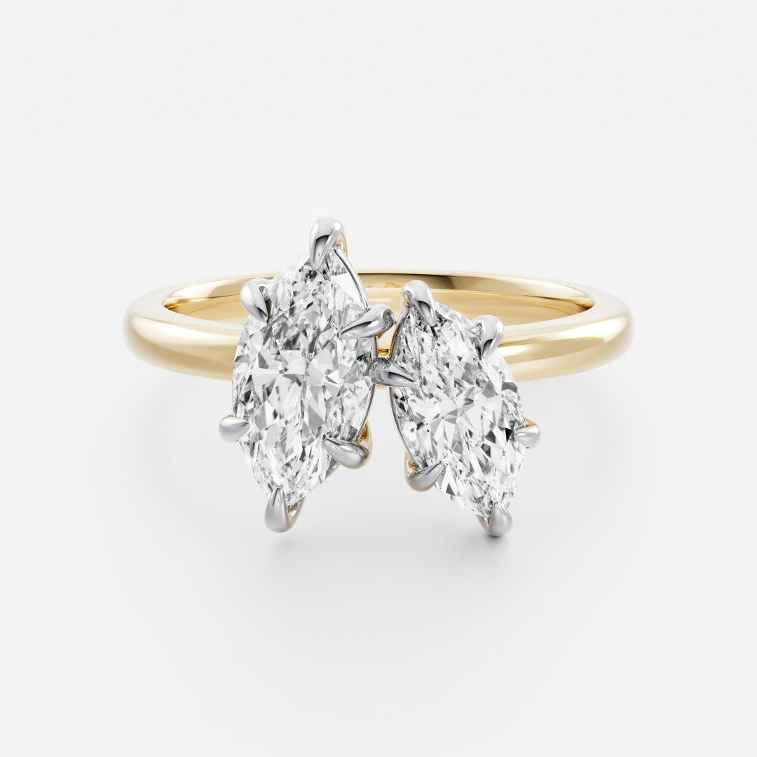 1.0CT Marquise Cut IGI Certified CVD Diamond Toi Et Moi Engagement Ring