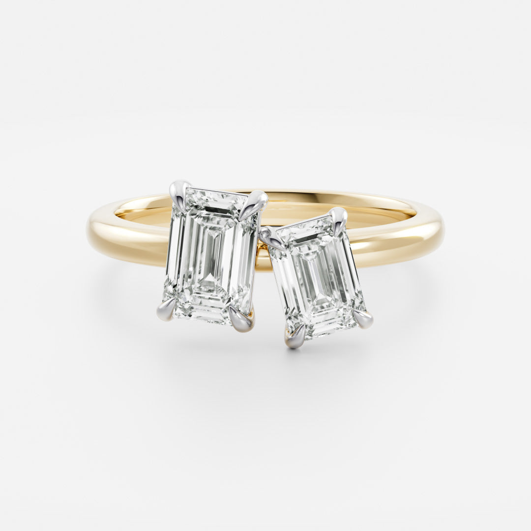 1.0CT Emerald Cut Lab Grown Diamond Toi Et Moi Engagement Ring