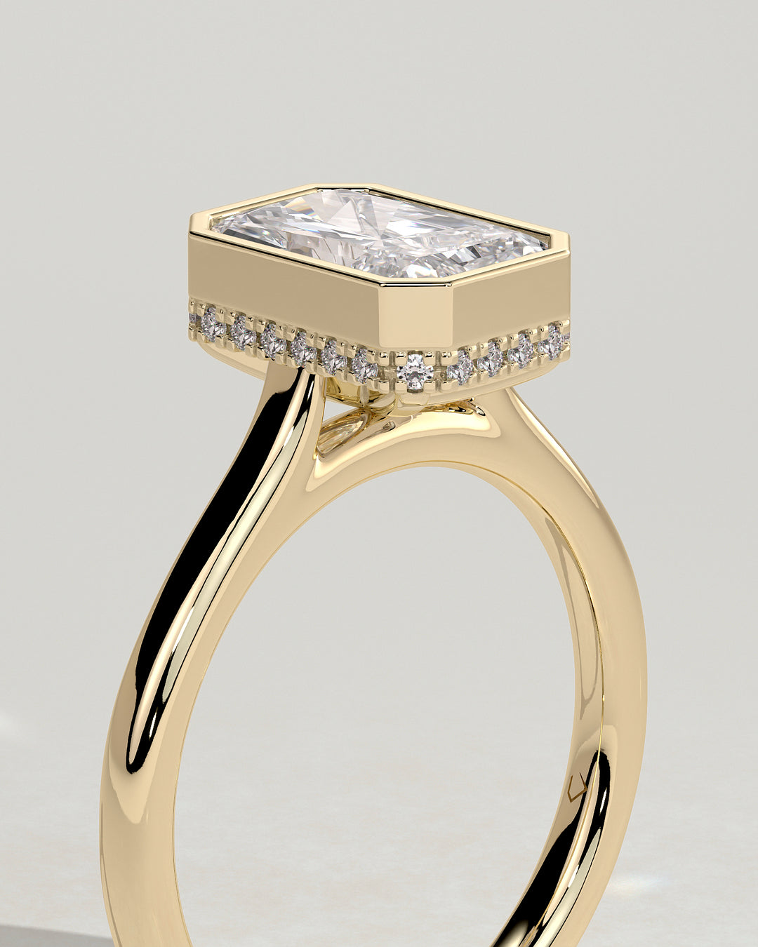 bezel set diamond ring with side stones