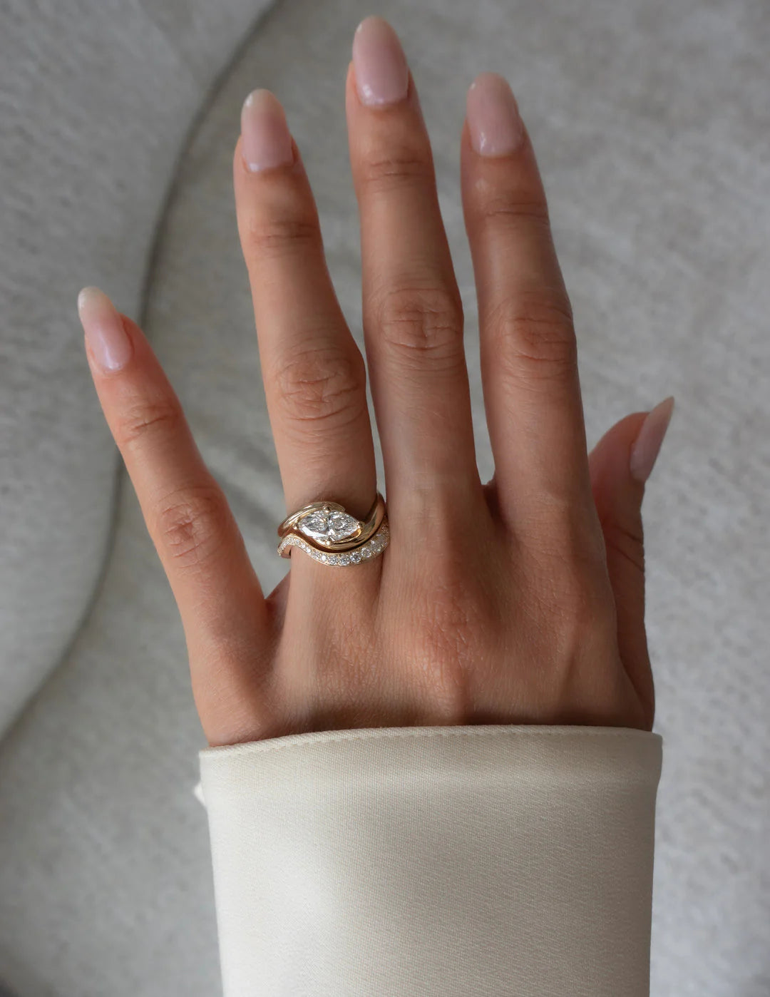 1.0CT-2.0CT Marquise E/VS Lab Grown Diamond By Pass Engagement Couple Ring Design With Matching Band