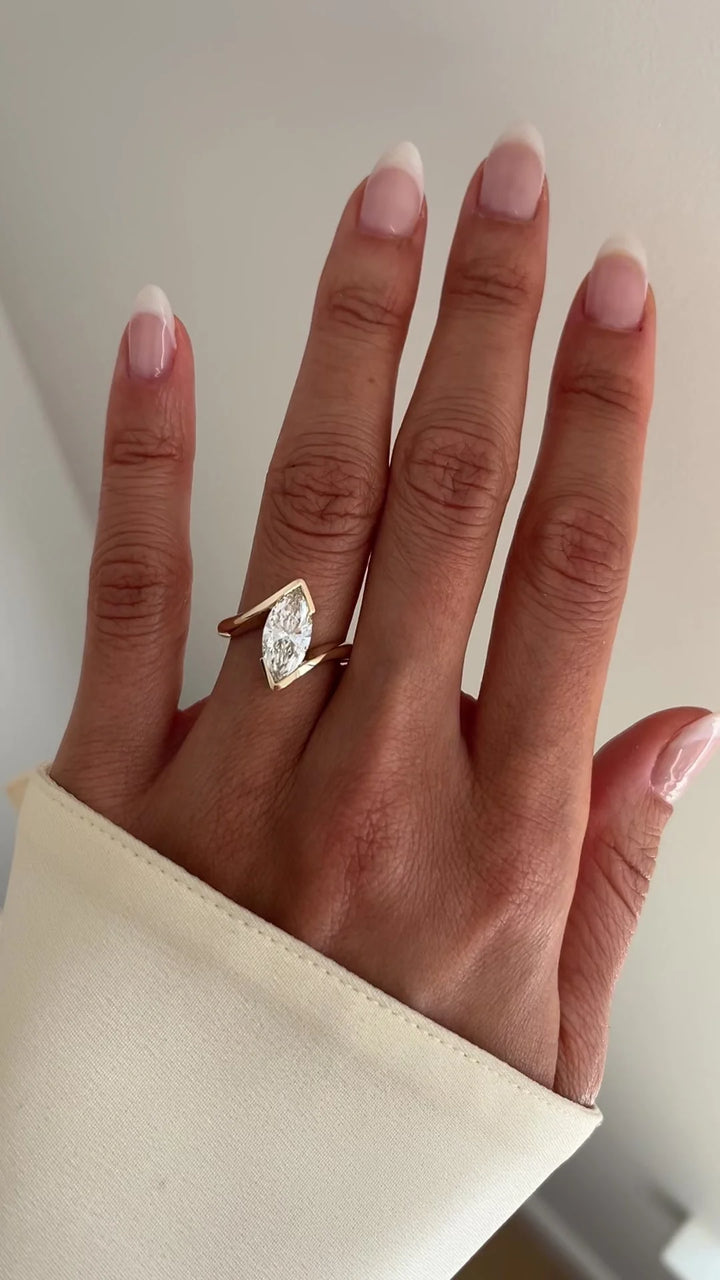 2.0CT Marquise Lab Grown Diamond Bypass Half Bezel Engagement Ring With Matching Band