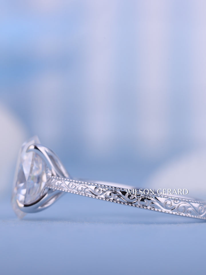 2.0CT Oval E/VS1 Lab Grown Diamond Cathedral Vintage Style Engagement Rings