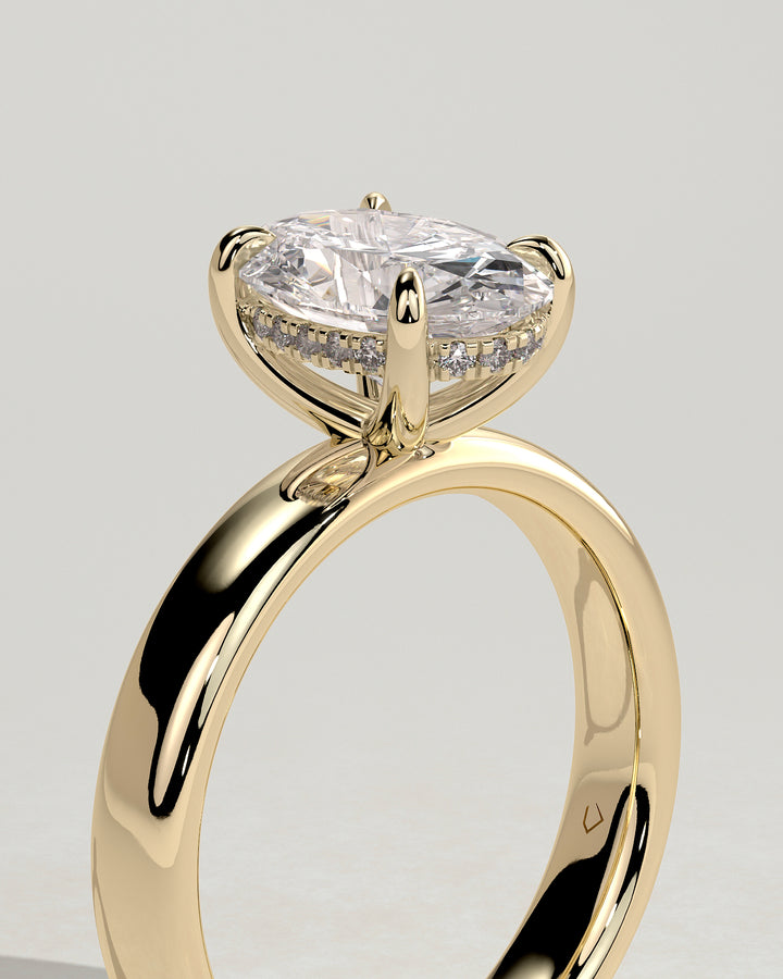 hidden halo oval diamond ring