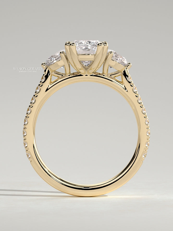 cushion cut diamond ring with pave band
