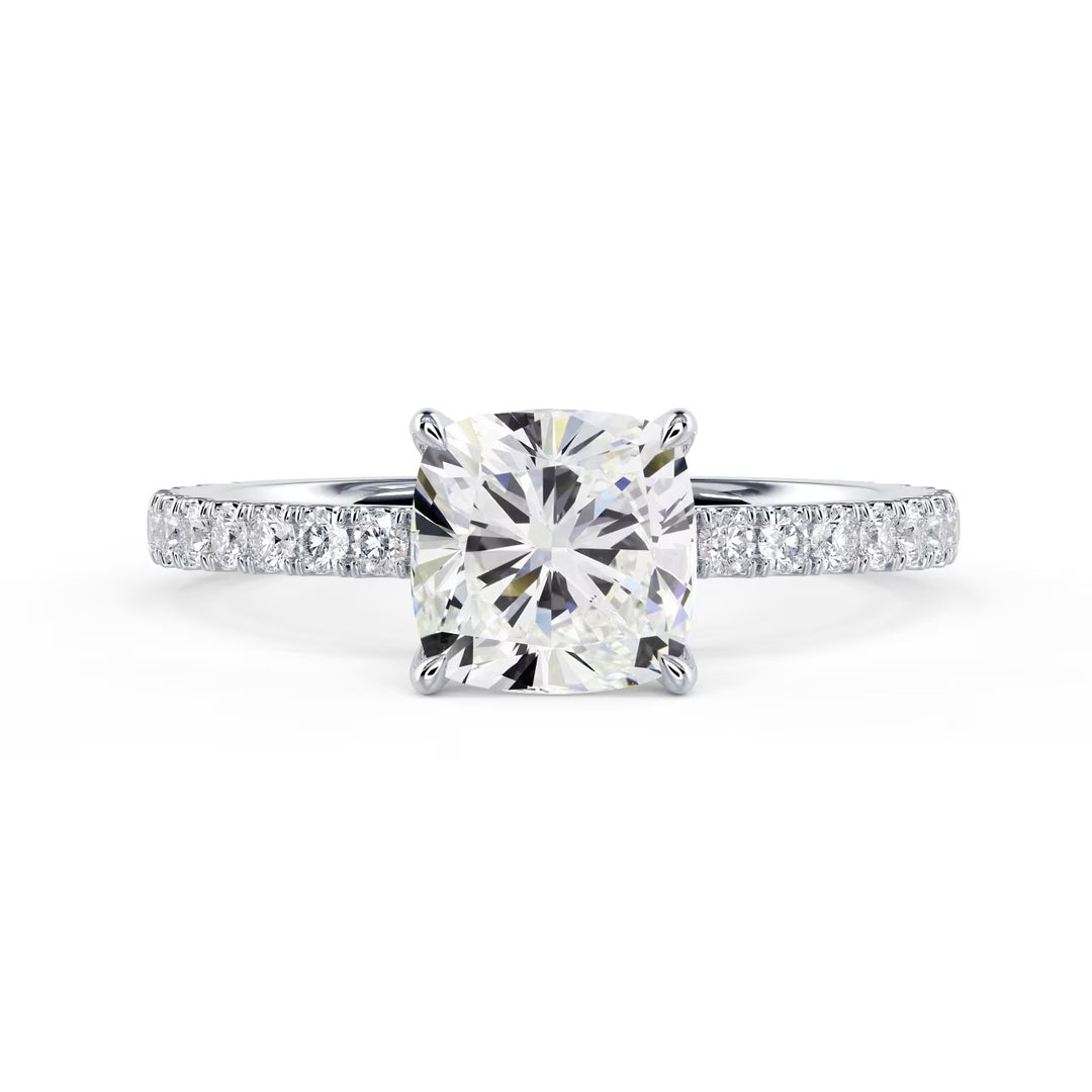 cushion cut lab grown diamond pave engagement ring 1.5 carat E VS2