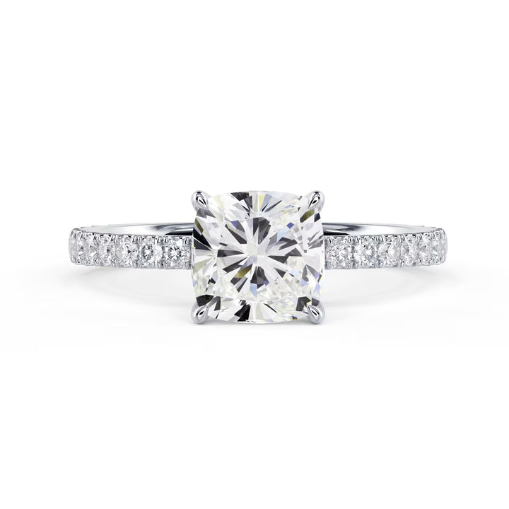 cushion cut lab grown diamond pave engagement ring 1.5 carat E VS2