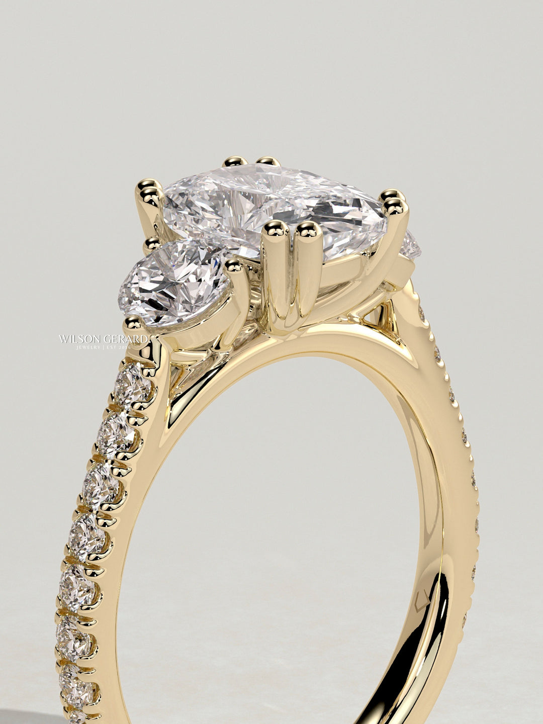 cushion diamond three stone ring
