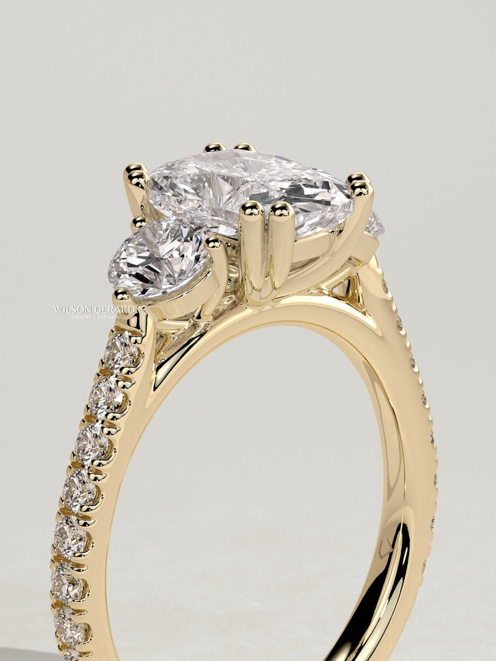 cushion diamond three stone ring
