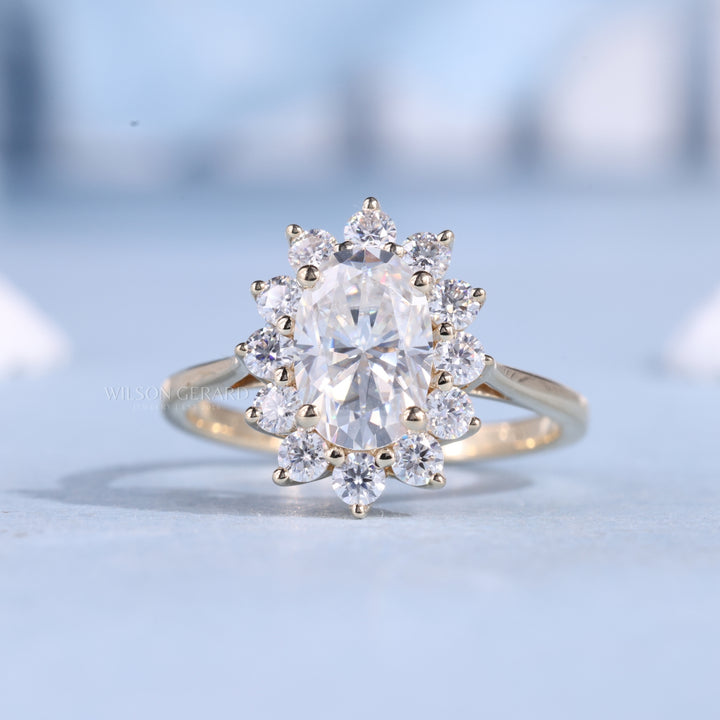 2.0CT Oval E/VS1 Lab Grown Diamond Halo Cathedral Engagement Ring