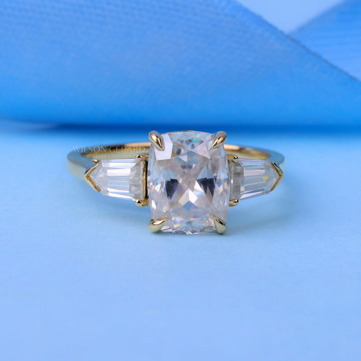 1.50CT Elongated Cushion Cut E/VS2 Lab Grown Diamond Three Stone Engagement Rings